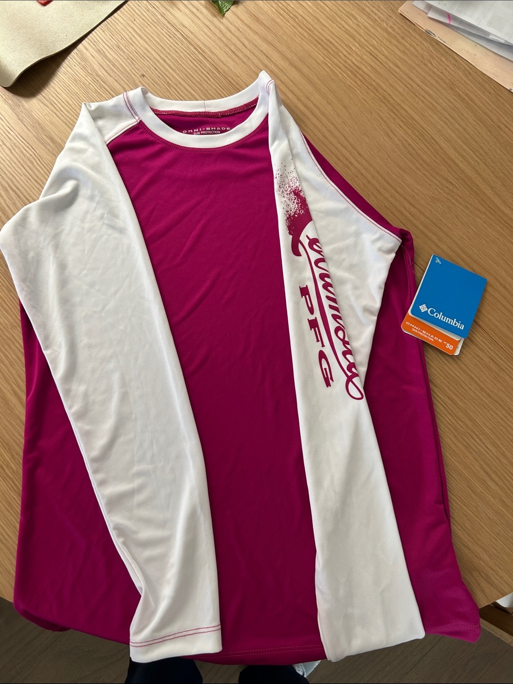 Columbia Magenta & White Long Sleeve PFG Performance Shirt